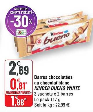 barres chocolatée au chocolat blanc kinder bueno white