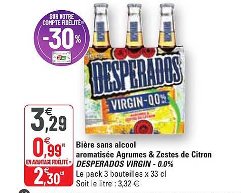 bière sans alcool aromatisée agrumes & zestes de citron desperados virgin - 0.0%