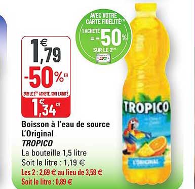 boisson à l'eau de source l'original tropico
