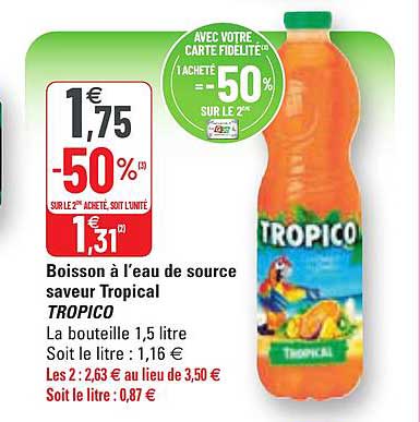 boisson à l'eau de source saveur tropical tropico