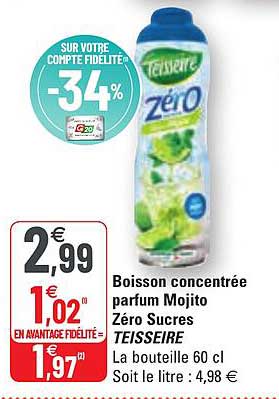 Boisson Concentrée Parfum Mojito Zéro Sucres Teisseire