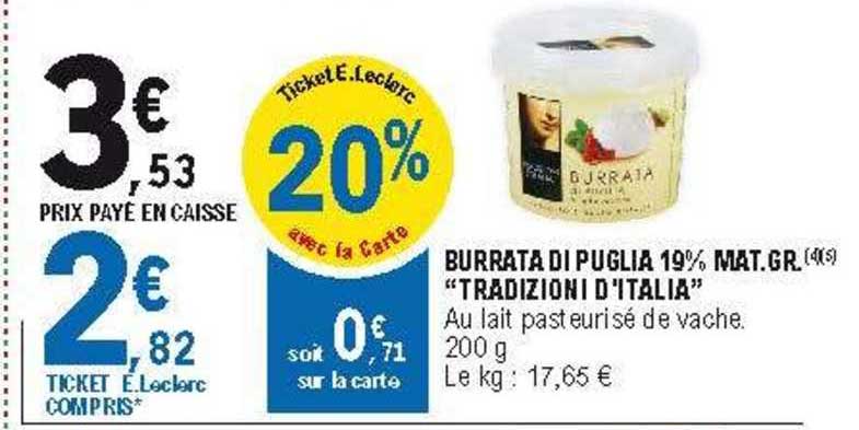 burrata di puglia 19% mat. gr. "traditioni d'italia"