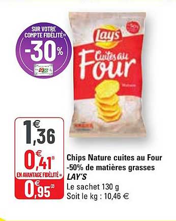 chips nature cuites au four -50% de matières grasses lay's