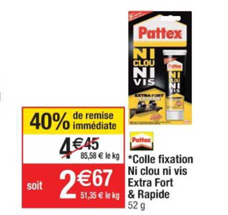 colle fixation ni clou ni vis extra fort & rapide