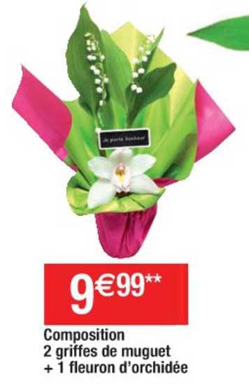 composition 2 griffes de muguet + 1 fleuron d'orchidée