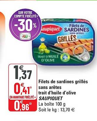 filets de sardines grillés sans arêtes trait d'huile d'olive saupiquet