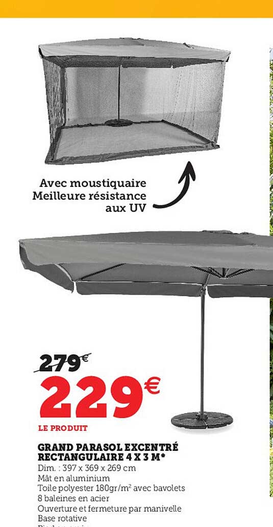 grand parasol excentré rectangulaire 4 x 3 m