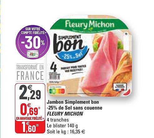 jambon simplement bon -25% de sel sans couenne fleury michon