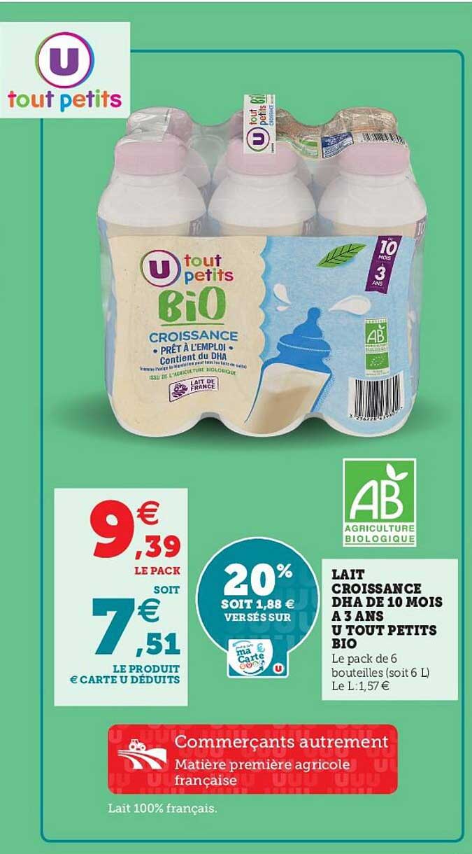 lait croissance dha de 10 mois à 3 ans u tout petits bio