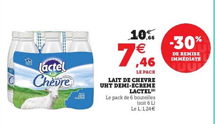 lait de chèvre uht demi-écrémé lactel