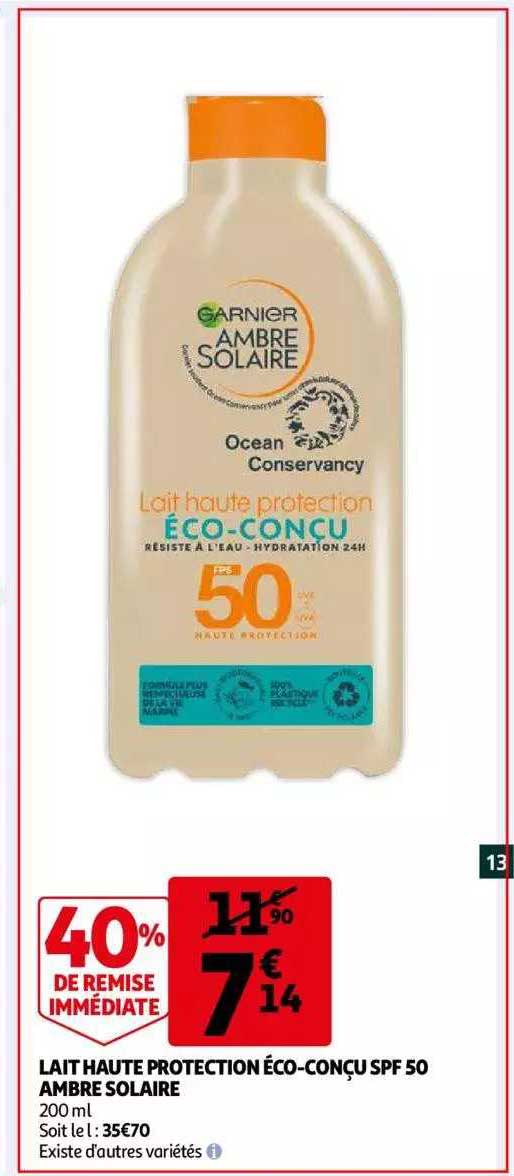 lait haute protection éco-conçu spf 50 ambre solaire