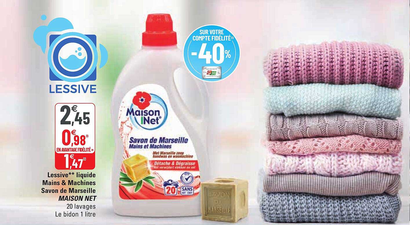 lessive liquide mains & machines savon de marseille maison net
