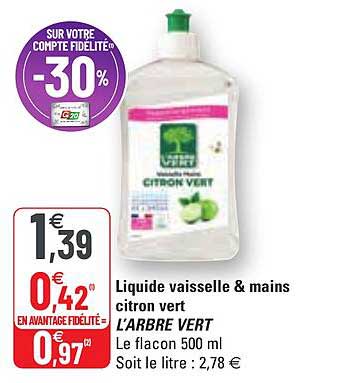 liquide vaisselle & mains citron vert l'arbre vert