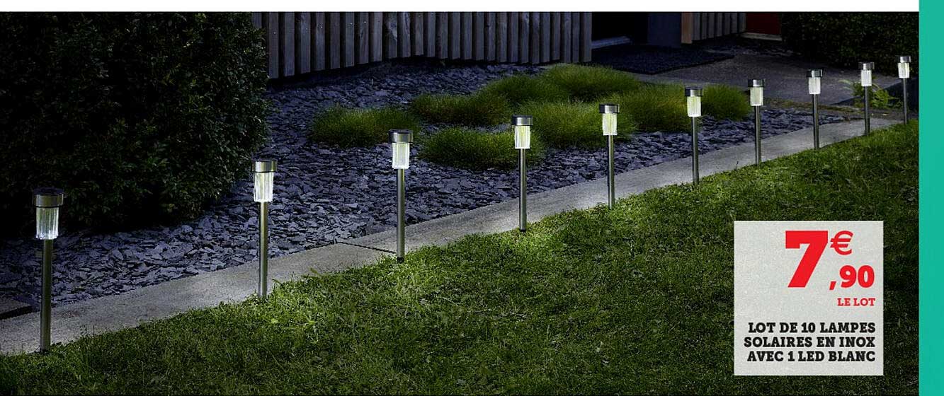 lot de 10 lapes solaires en inox ave 1 led blanc