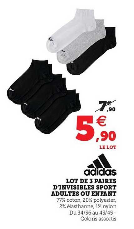 lot de 3 paires d'invisibles sport adultes ou enfant