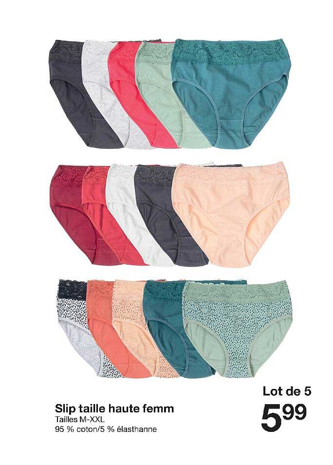 Lot De 5 Slip Taille Haute Femme