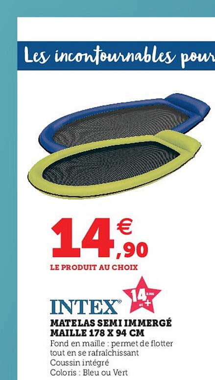 matelas semi immergé maille 178 x 94 cm intex