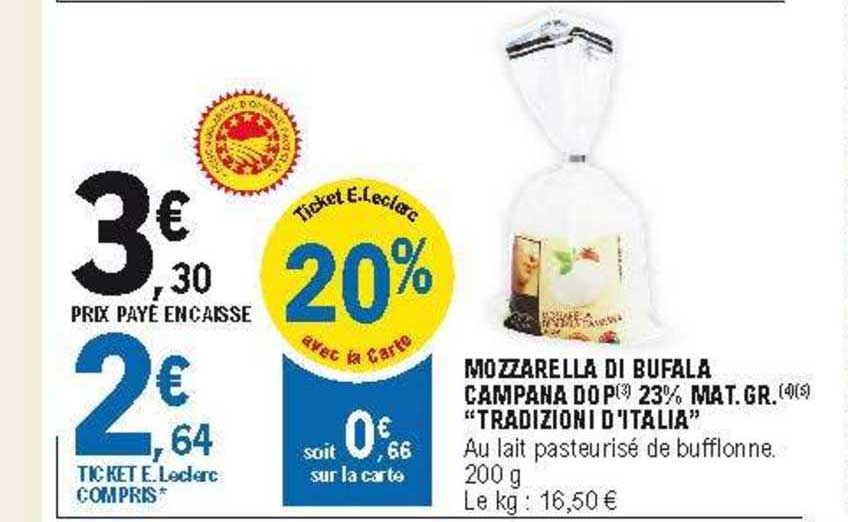 mozzarella di bufala campana dop 23% mat. gr. "tradizioni d'italia"