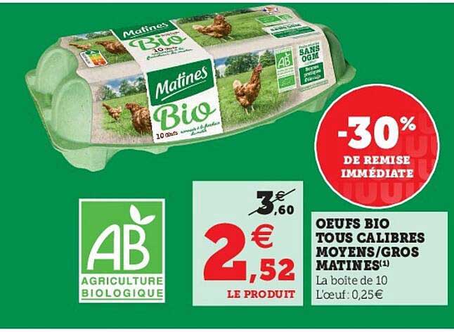 oeufs bio tous calibres moyens-gros matines
