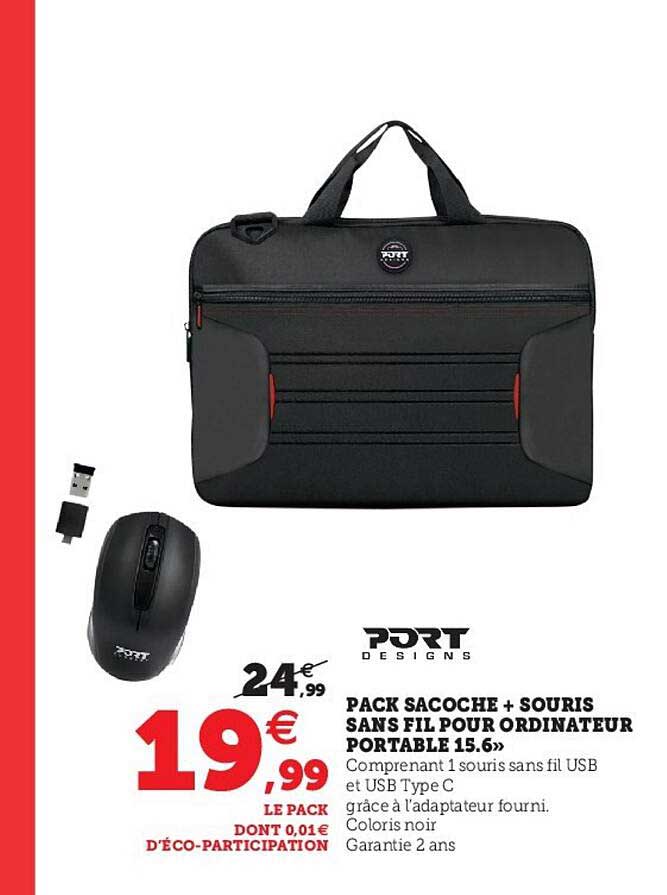 pack sacoche + souris sans fil pour ordinateur portable 15.6 port designs