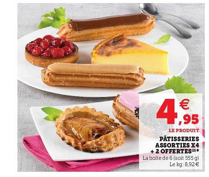 pâtisseries assorties x4 + 2 offertes