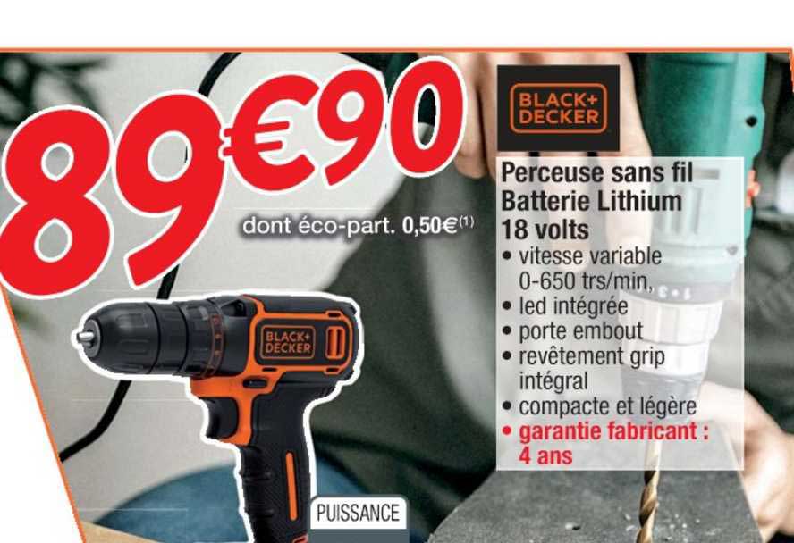 perceuse sans fil batterie lithium 18 volts black+decker