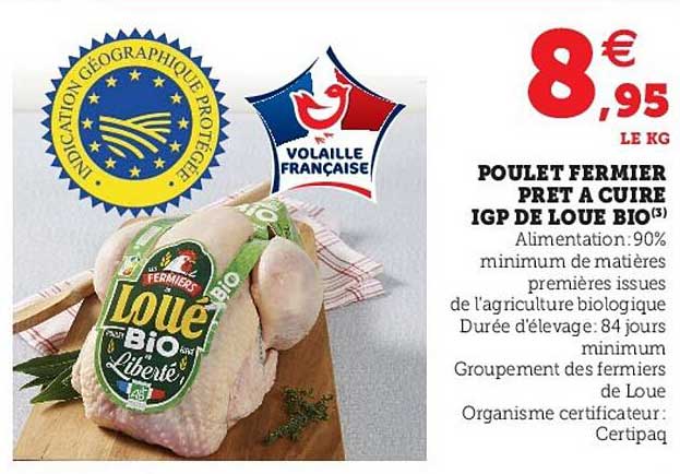 Poulet Fermier Prêt à Cuire Igp De Loué Bio