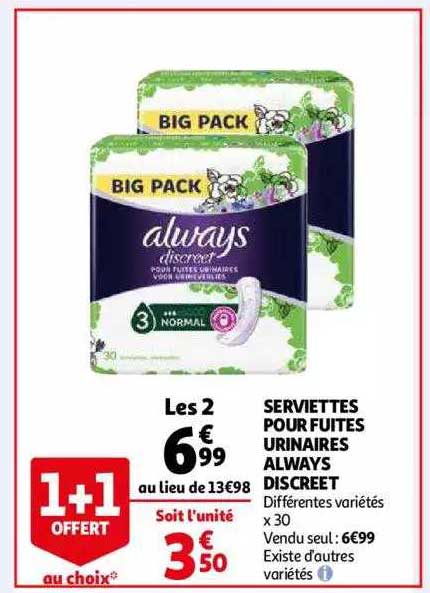 serviettes pour fuites urinaires always discreet