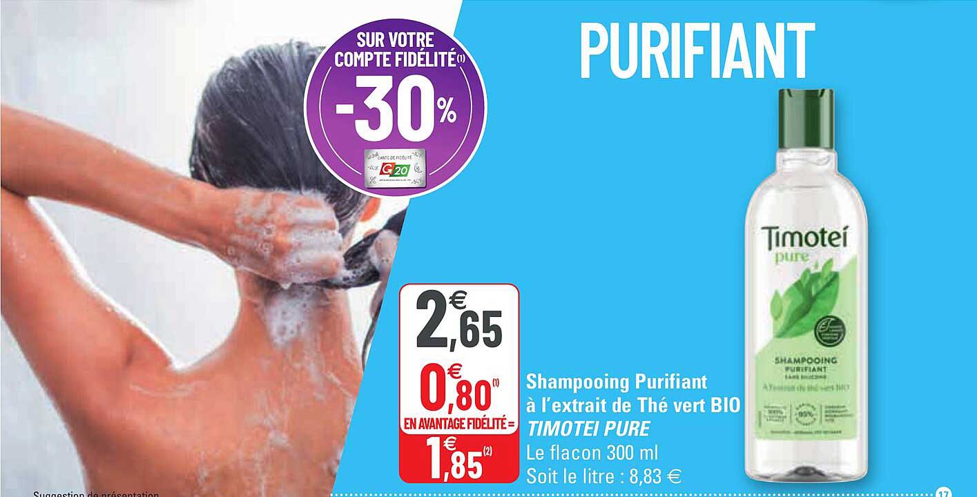 shampooing purifiant à l'extrait de thé vert bio timotei pure