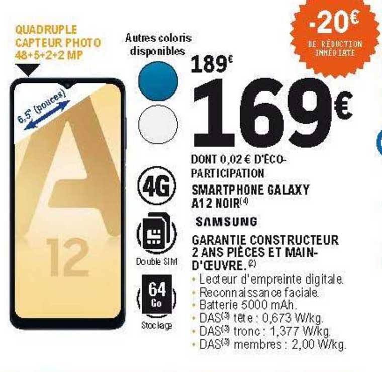 smartphone galaxy a12 noir samsung