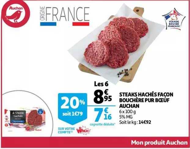 steaks hachés façon bouchère pur boeuf auchan