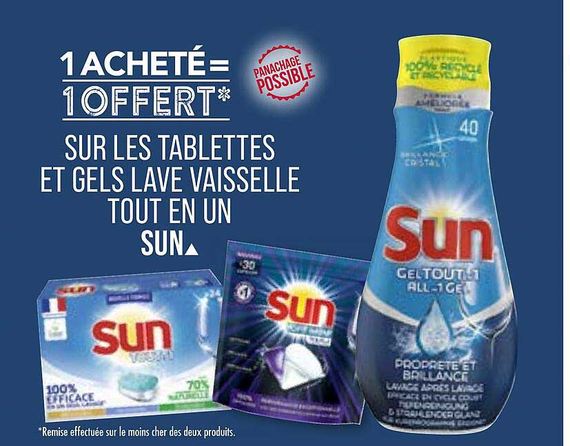 tablettes et gels lave vaisselle tout en un sun