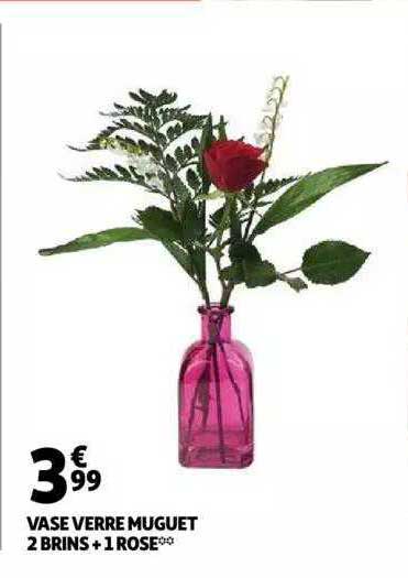 vase verre muguet 2 brins + 1 rose