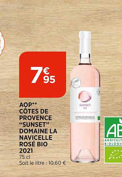 aop côtes de provence "sunset" simaine la navicelle rosé bio 2021