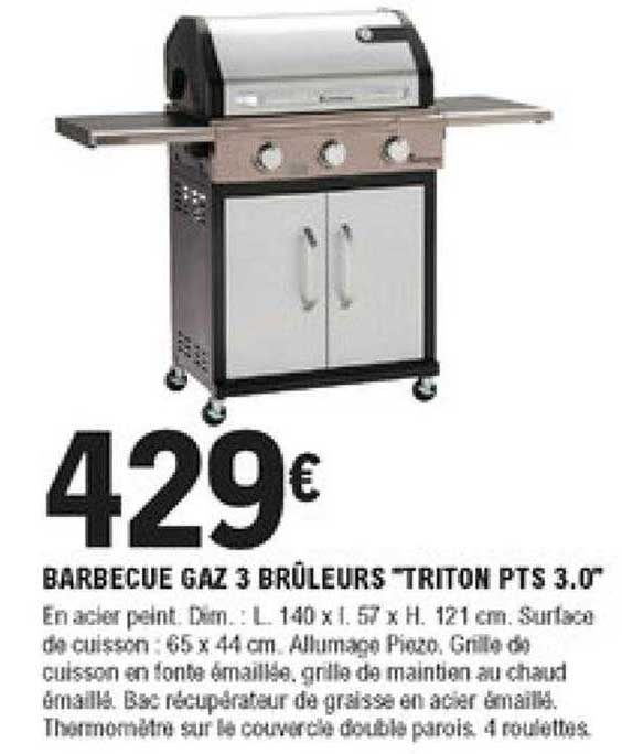 barbecue gaz 3 brûleurs "triton pts 3.0"