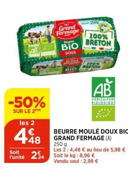 beurre moulé doux bio grand fermage