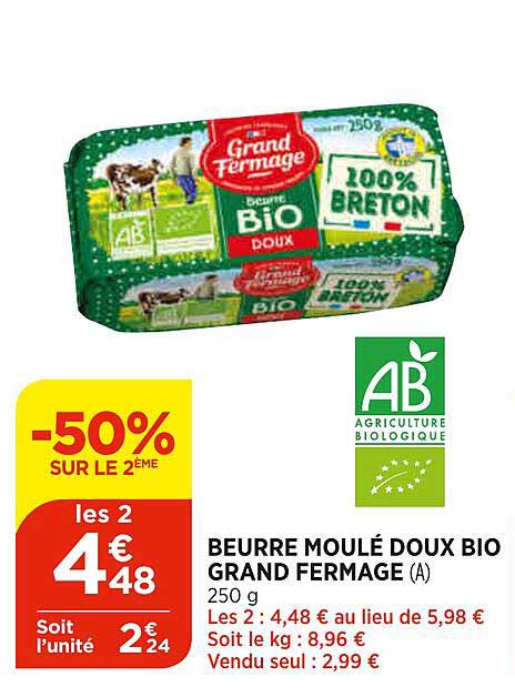 beurre moulé doux bio grand fermage