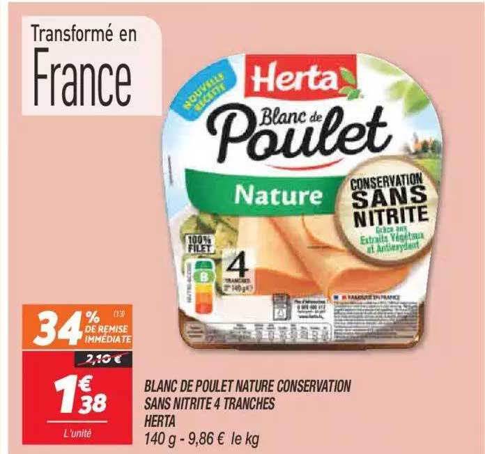 Blanc De Poulet Nature Conservation Sans Nitrite 4 Tranches Herta