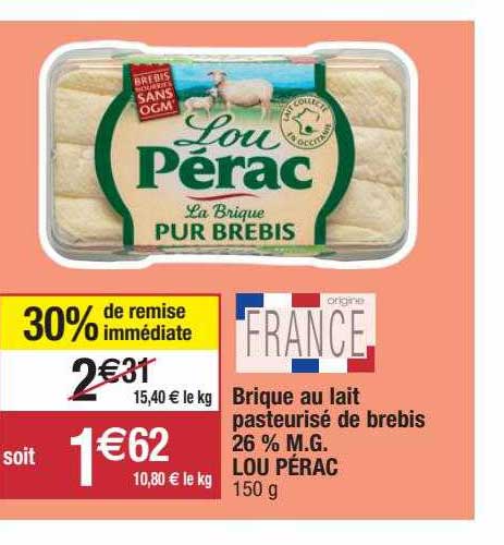 brique au lait pasteurisé de brebis 26% mg lou pérac