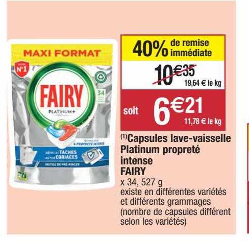 capsules lave-vaisselle platinum propreté intense fairy