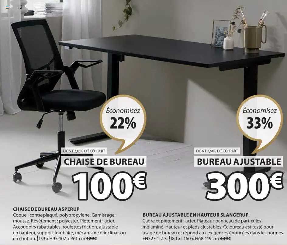 chaise de bureau asperup, bureau ajustable en hauteur slangerup