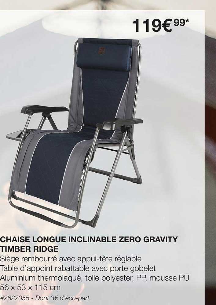 chaise longue inclinable zéro gravity timber ridge