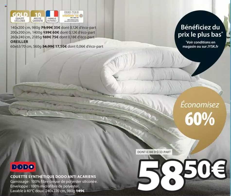 couette synthétique dodo anti acariens