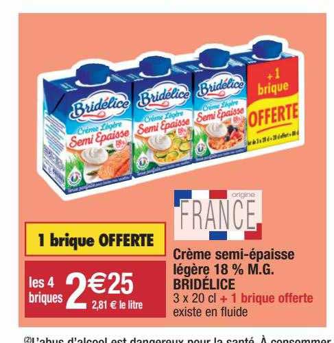 crème semi-épaisse légère 18% mg bridélice