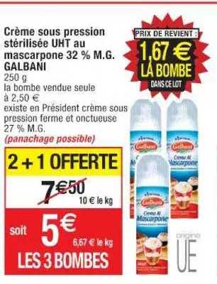 crème sous pression stérilisée uht au mascarpone 32% m.g. galbani