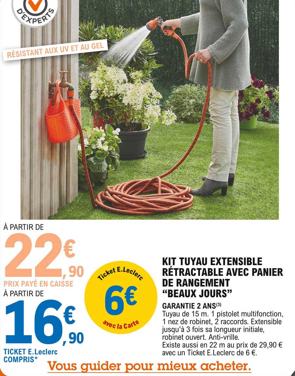 kit tuyau extensible rétractable avec panier de rangement "beaux jours"