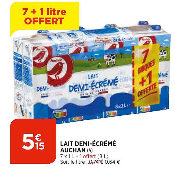 lait demi-écrémé auchan