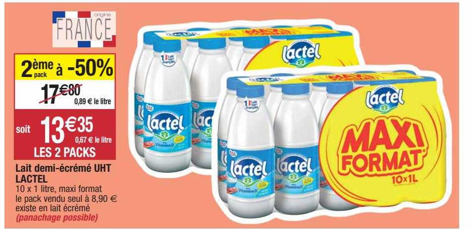 lait demi-écrémé uht lactel