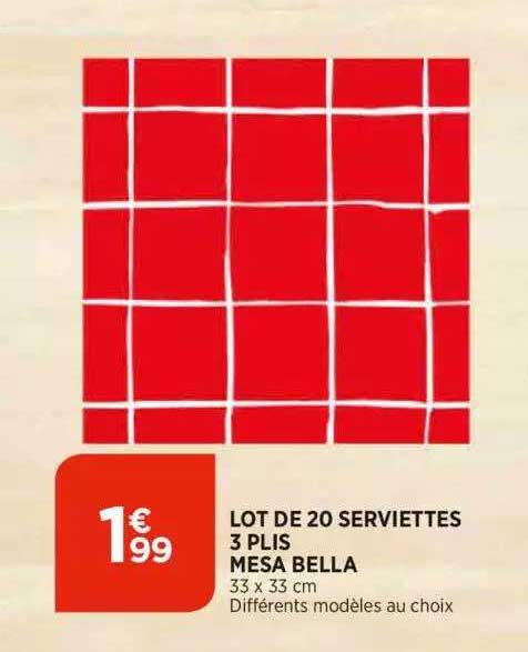 lot de 20 serviettes 3 plis mesa bella