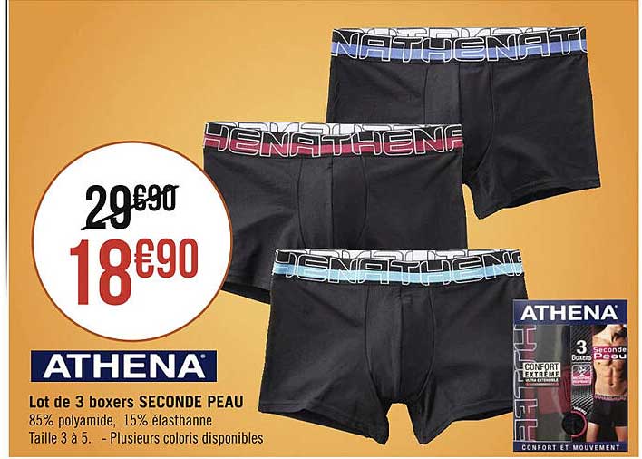 lot de 3 boxers seconde peau athena